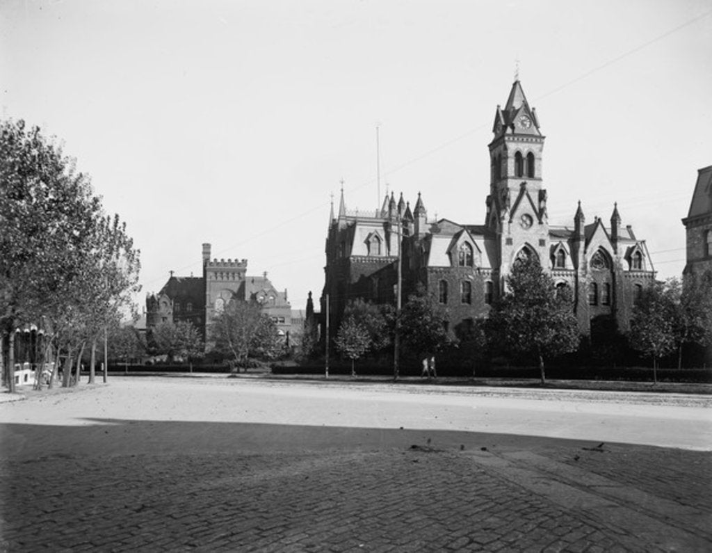 Detail of University of Pennsylvania, Main Building and Library, Philadelphia, Pennsylvania, c.1900 by Detroit Publishing Co.
