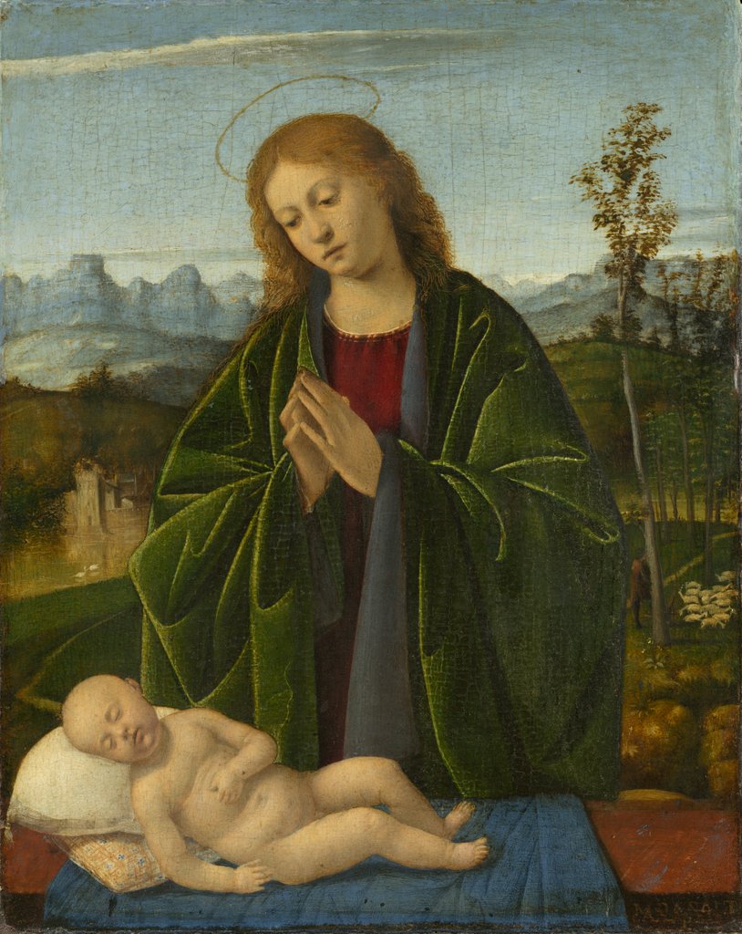 Detail of Madonna Adoring the Child, c.1520 by Marco Basaiti