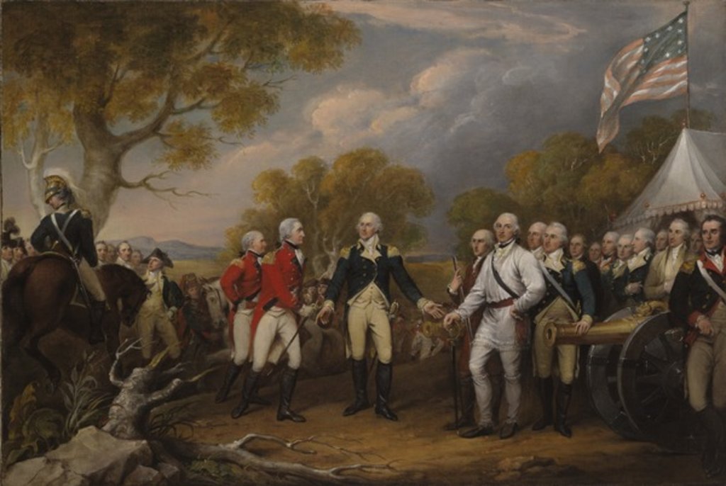 Detail of Battle of Saratoga, the British General John Burgoyne surrendering to the American General, Horatio Gates, October 17, 1777, c.1822-32 by John Trumbull