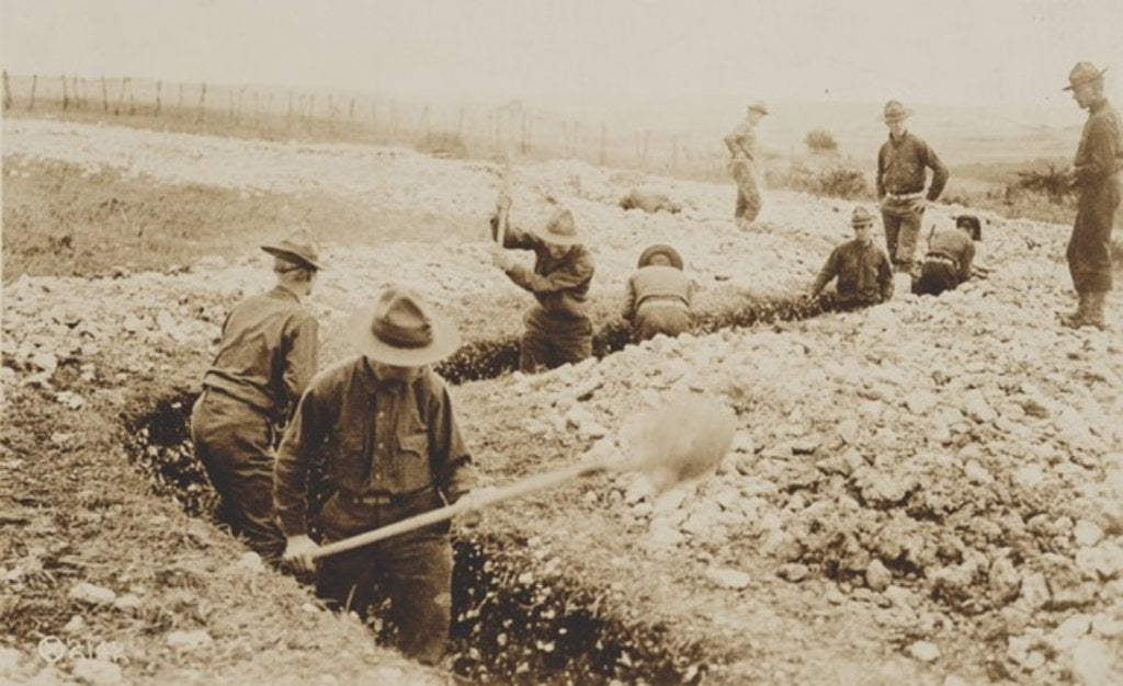 Detail of U.S. Marines in France Digging in, 1917-19 by American Photographer