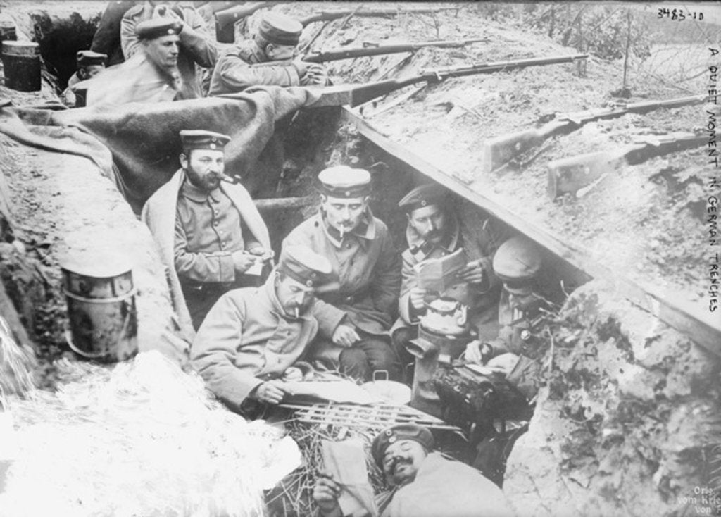 Detail of A quiet moment in German trenches, 1914-15 by German Photographer