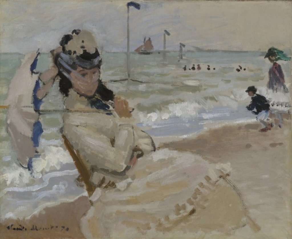 Detail of Camille on the Beach in Trouville, 1870 by Claude Monet