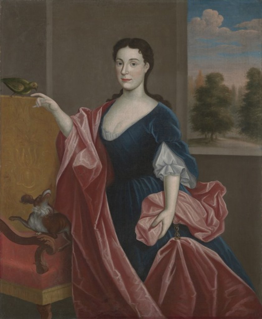 Detail of A Hudson Valley Lady with Dog and Parrot, c.1720-30 by American School
