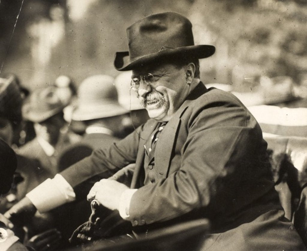 Detail of Theodore Roosevelt smiling from an automobile by Anonymous