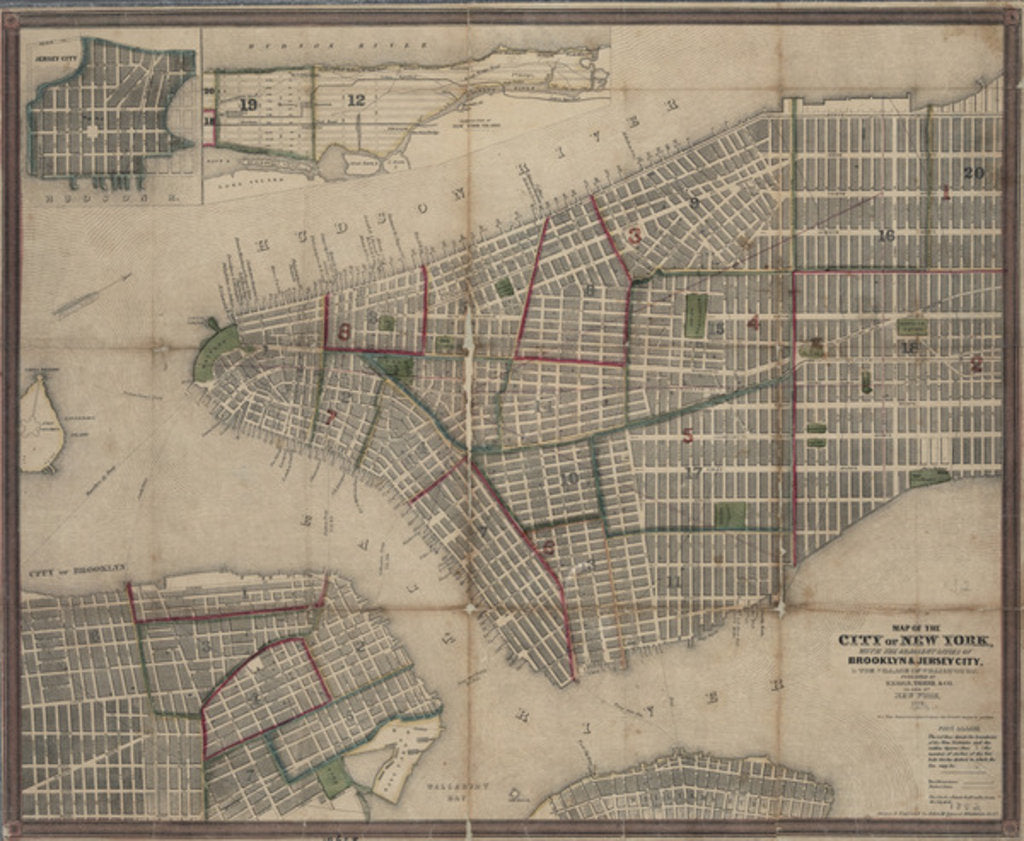 Detail of Map of the City of New York with the adjacent cities of Brooklyn & Jersey City, & the village of Williamsburg, 1852 by Anonymous