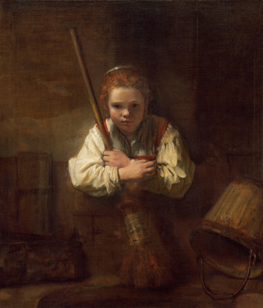 Detail of A Girl with a Broom, 1651 by (studio of) Rembrandt Harmensz. van Rijn