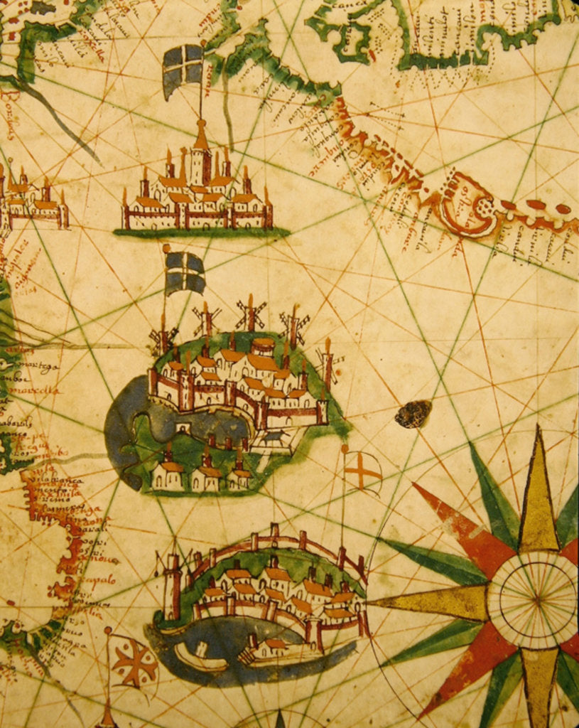 Detail of The Cities of Marseille and Genoa with their ports by Pietro Giovanni Prunes