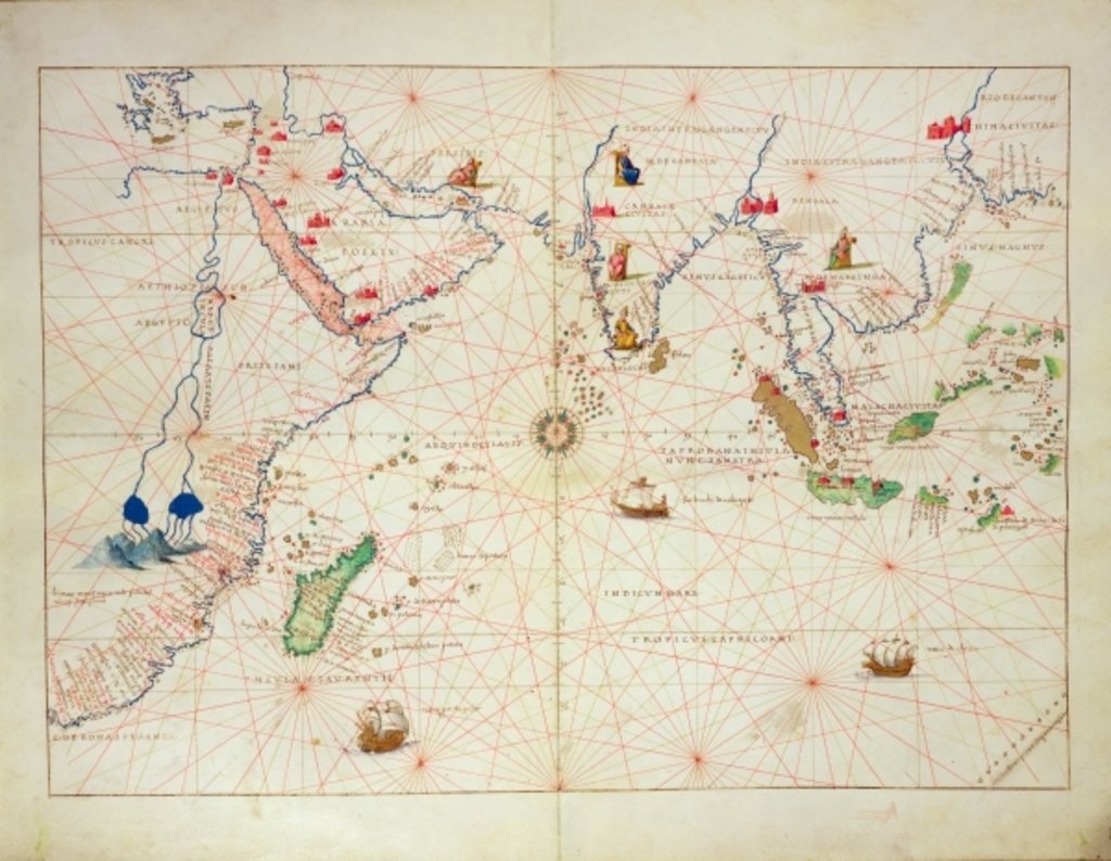 Detail of The Indian Ocean, from an Atlas of the World in 33 Maps, Venice, 1st September 1553 by Battista Agnese