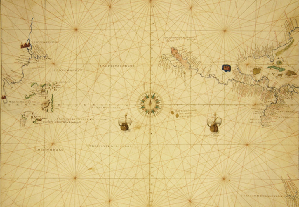 Detail of The Pacific Ocean, from an Atlas of the World in 33 Maps, Venice, 1st September 1553 by Battista Agnese