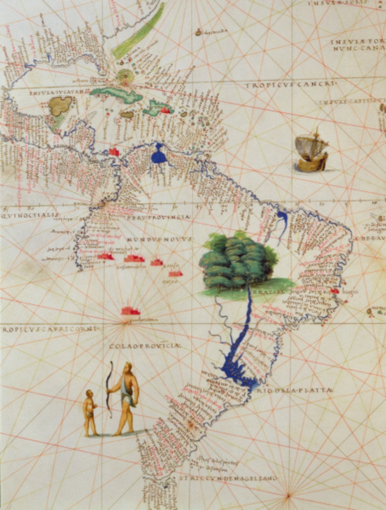 Detail of South America, from an Atlas of the World in 33 Maps, Venice, 1st September 1553 by Battista Agnese