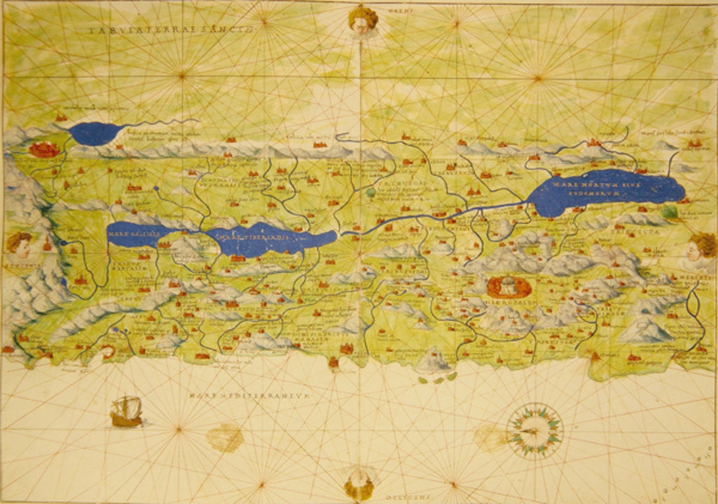 Detail of The Holy Land, from an Atlas of the World in 33 Maps, Venice, 1st September 1553 by Battista Agnese