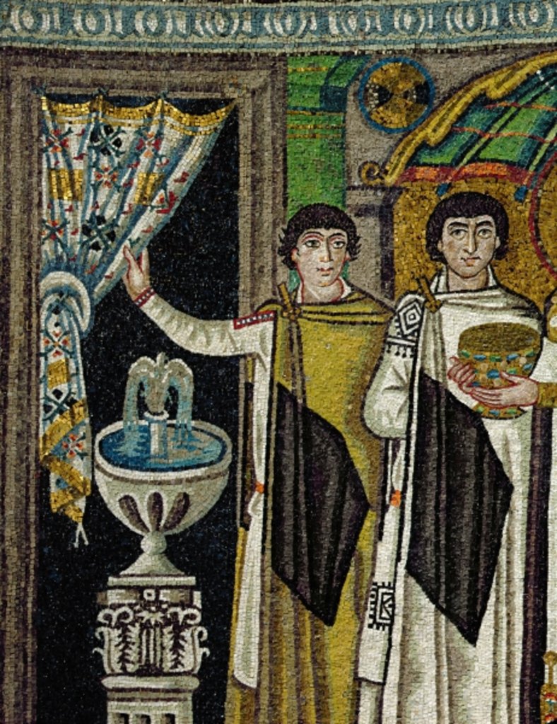 Detail of Courtiers by a fountain by Byzantine School
