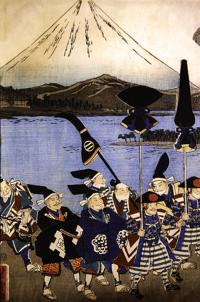 Detail of The Daimyo's entourage before Mount Fuji, 1858 by Utagawa Yoshitora