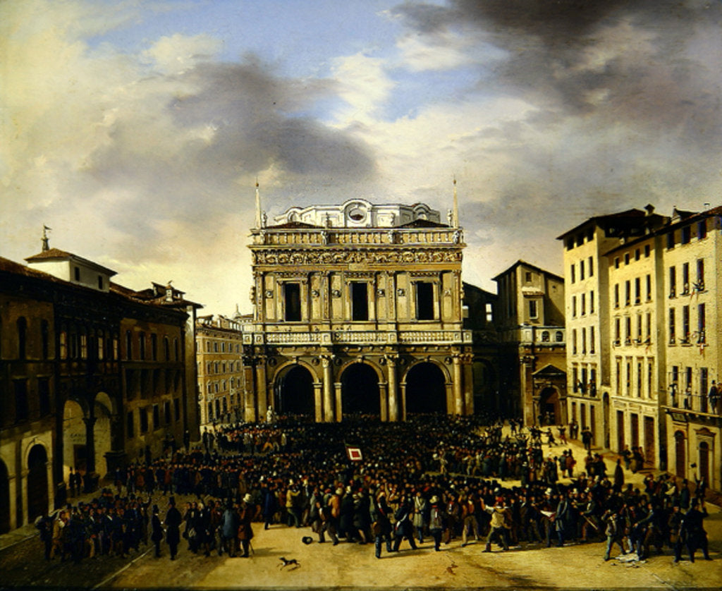 Detail of The People of Brescia gathered in the Piazza della Loggia 23rd March 1849 by Faustino Joli