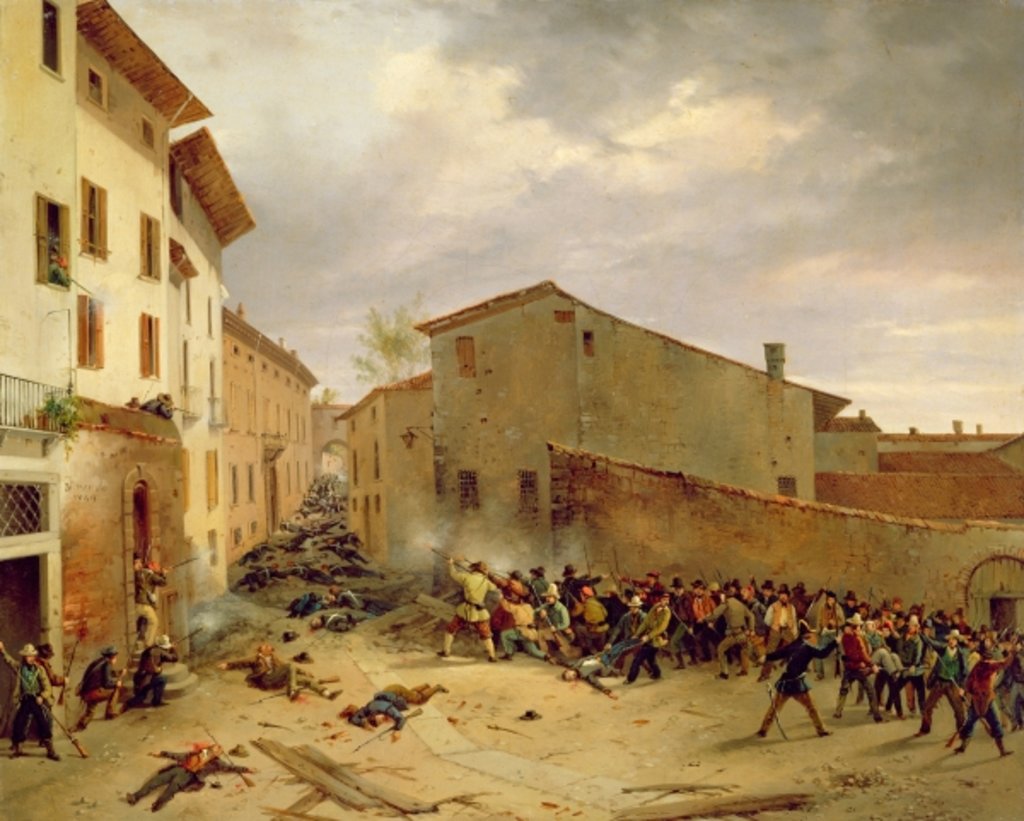 Detail of The Battle of 31st March 1849 in the Via delle Consolazioni in Brescia by Faustino Joli