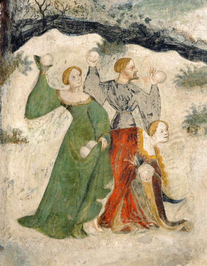 Detail of Courtiers intent on a snowball fight, month of January by Maestro Venceslao