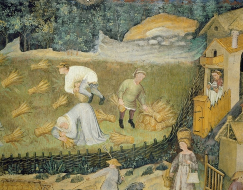 Detail of Harvesting sheaves of grain by Italian School