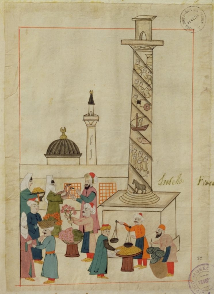 Detail of Ms. cicogna 1971, miniature from the 'Memorie Turchesche' depicting an open-air market in a piazza in Constantinople by Venetian School