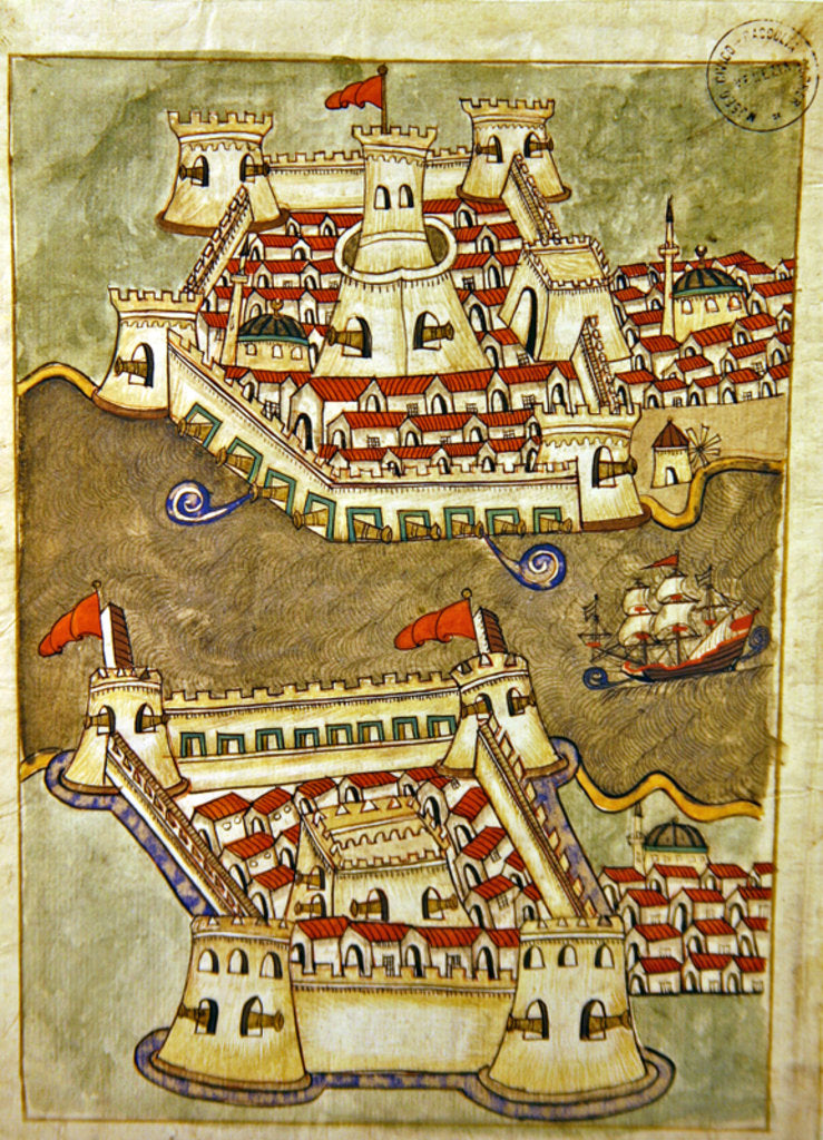 Detail of Miniature from the 'Memorie Turchesche' depicting fortresses on the Bosphorus by Venetian School