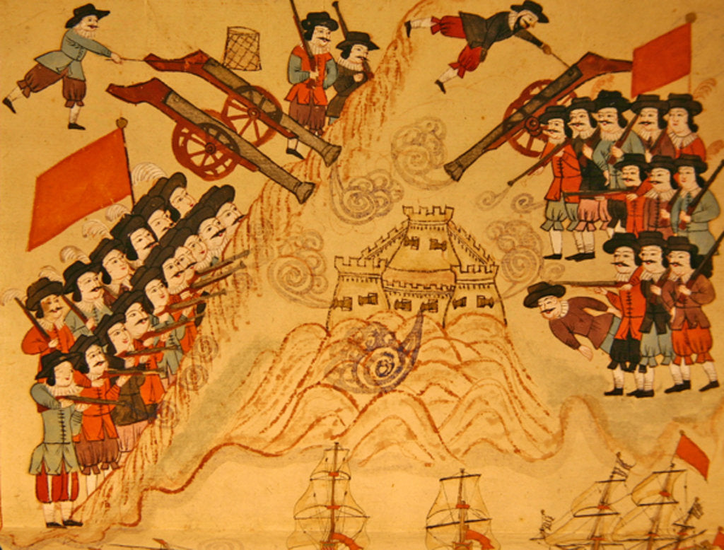 Detail of Miniature from the 'Memorie Turchesche' depicting the Venetians and their allies recapturing the fortress on Limnos from the Ottoman Turks by Venetian School