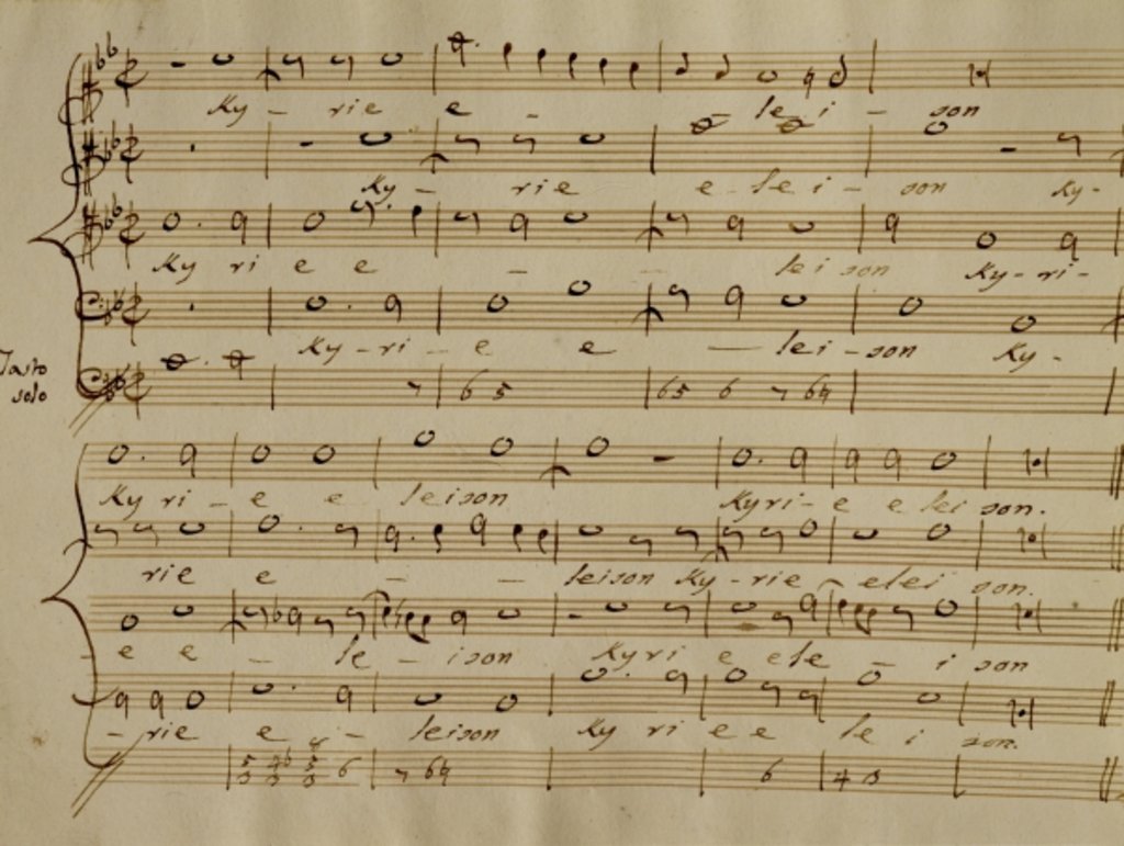 Detail of Score of the Kyrie Eleison from the 'Messa a quattro voci', 18th century copy by Giovanni Pierluigi da (after) Palestrina