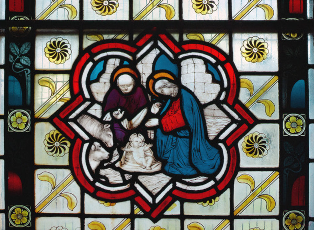 Detail of Stained glass window, detail of a Nativity scene, 14th century by Anonymous