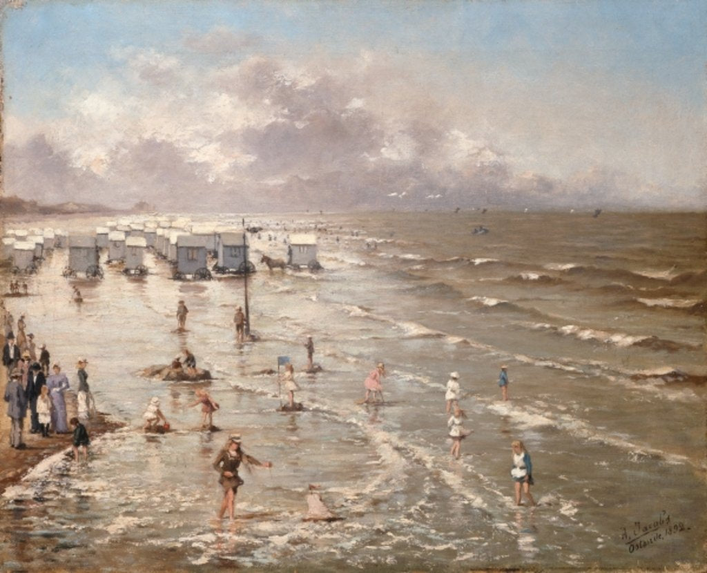 Detail of The Beach at Ostend, 1892 by Adolphe Jacobs