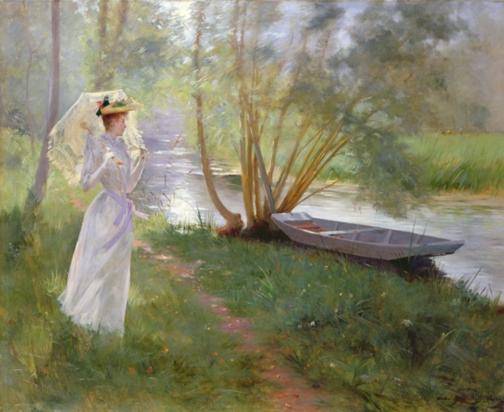 Detail of A walk by the river, 1890 by Pierre Andre Brouillet