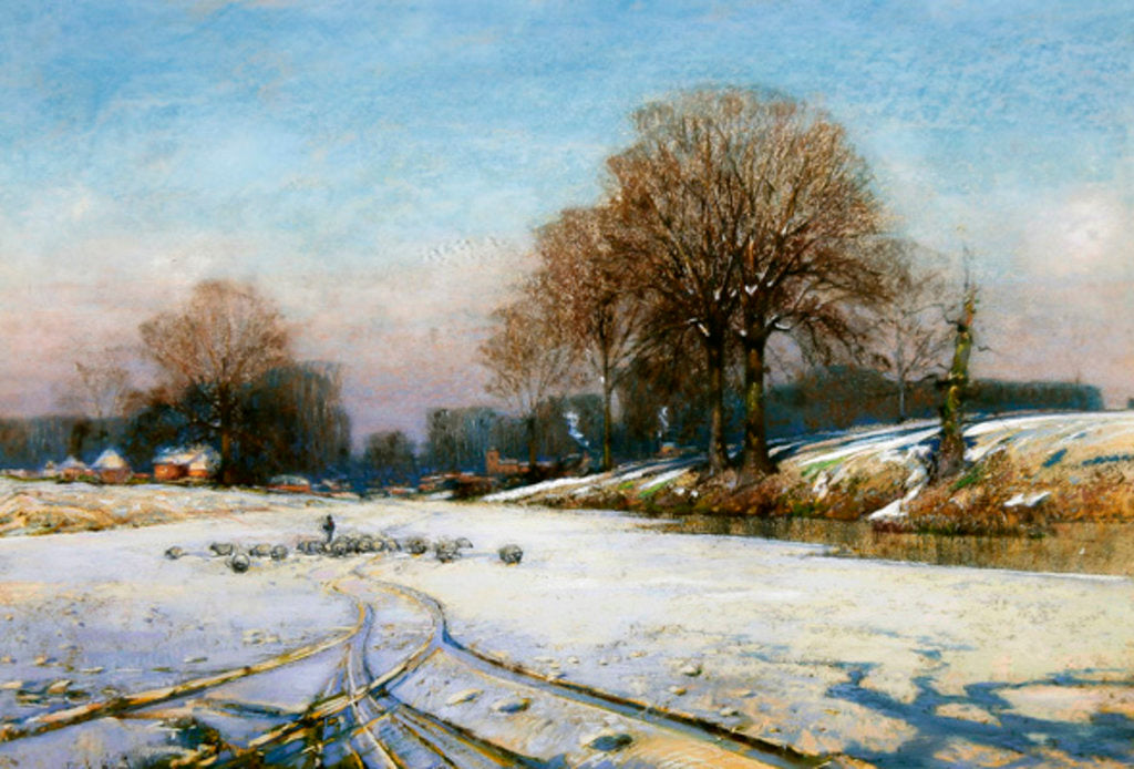 Detail of Herding Sheep in Wintertime by Frank Hind