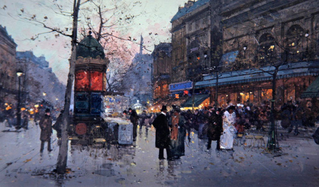 Detail of Paris street scene by Eugene Galien-Laloue