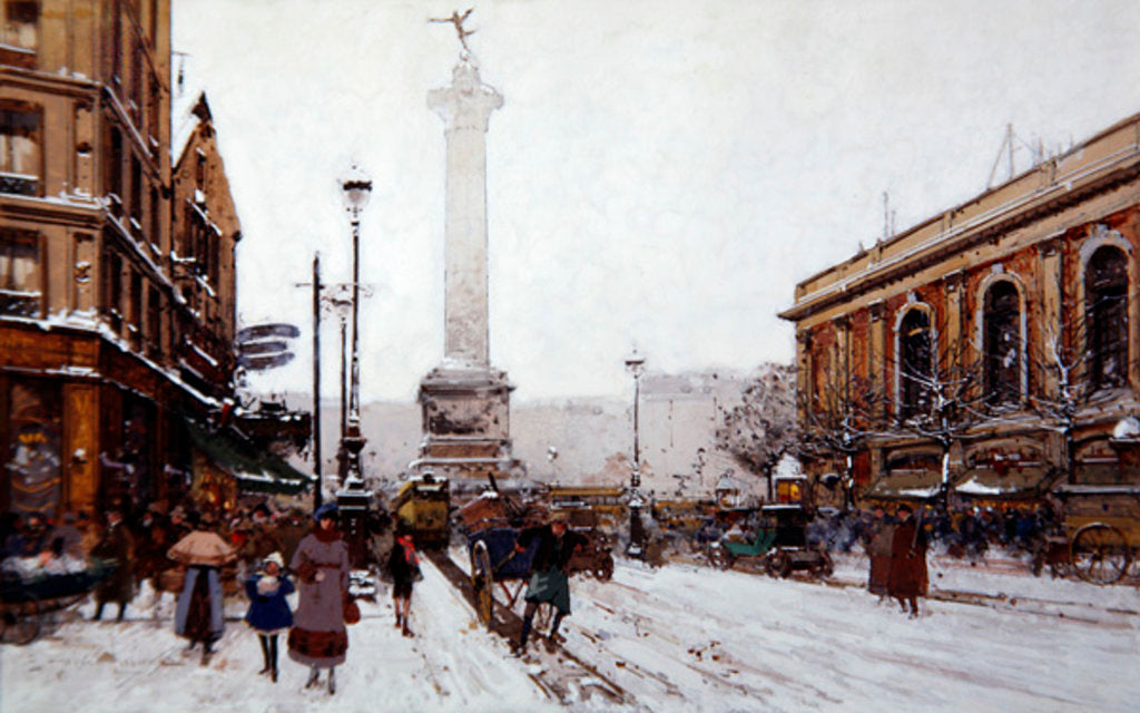 Detail of Place de la Bastille by Eugene Galien-Laloue