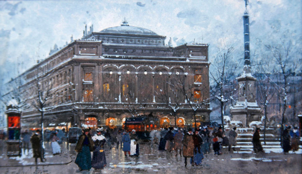 Detail of Place du Chatelet by Eugene Galien-Laloue