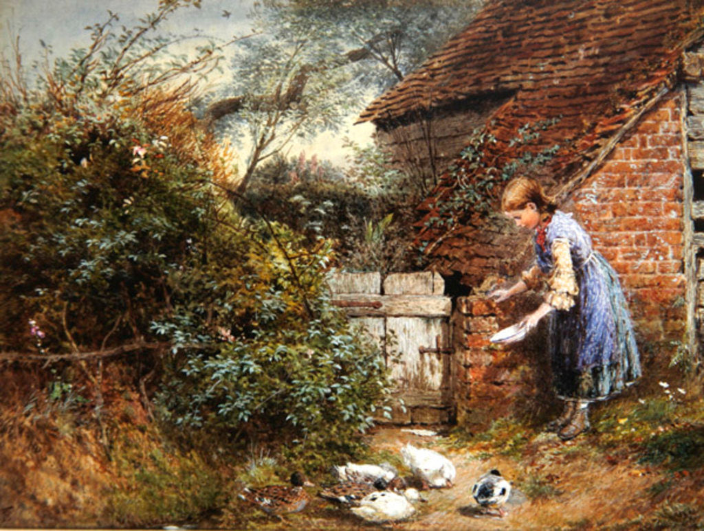 Detail of Feeding the Ducks by Myles Birket Foster