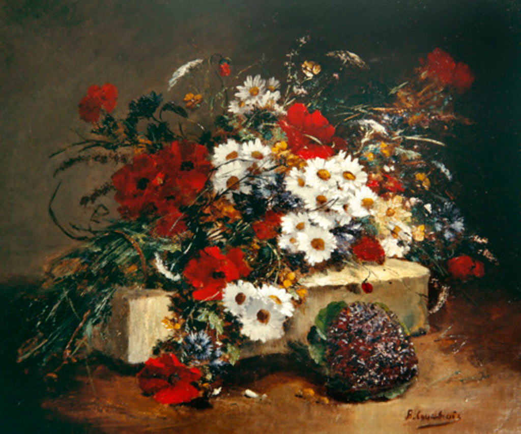 Detail of Poppies and Daisies by Eugene Henri Cauchois