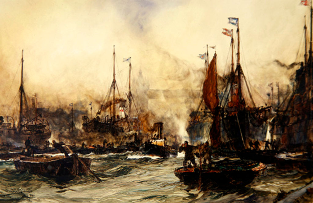 Detail of The Thames at Tower Bridge by Charles Edward Dixon