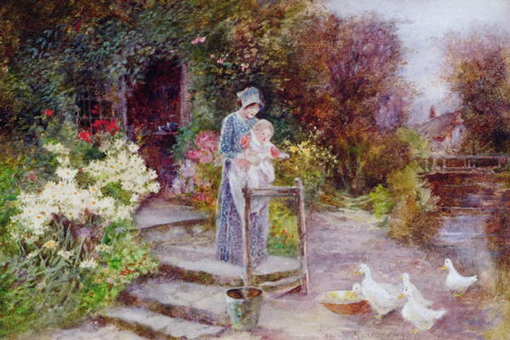 Detail of Woman and Child in a Cottage Garden by Florence Agnes Mackay