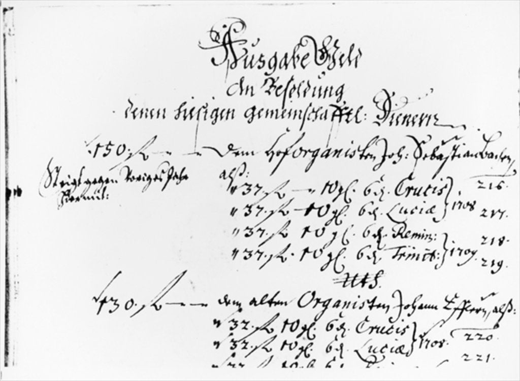 Detail of Excerpt from J.S. Bach's salary payment for 1708-09 by German School
