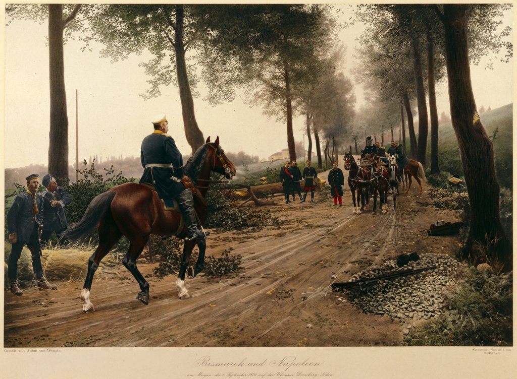 Detail of Bismarck and Napoleon meeting at the Chaussee von Donchery on the 2nd September 1870 by Anton Alexander von Werner
