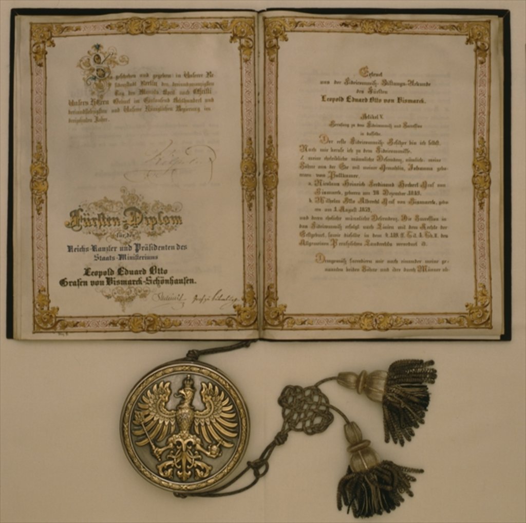 Detail of Prince Diploma for the Chancellor of the North German Confederation and the Minister-President of Prussia Leopold Eduard Otto Count von Bismarck-Schoenhausen by German School