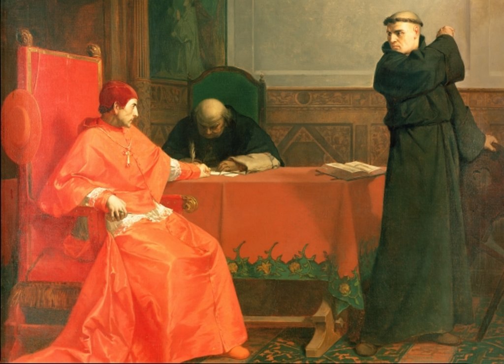 Detail of Luther in front of Cardinal Cajetan during the controversy of his 95 Theses, 1870 by Ferdinand Wilhelm Pauwels