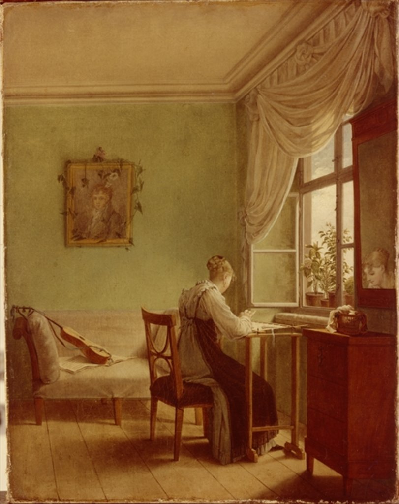 Detail of Woman Embroidering, 1812 by Georg Friedrich Kersting