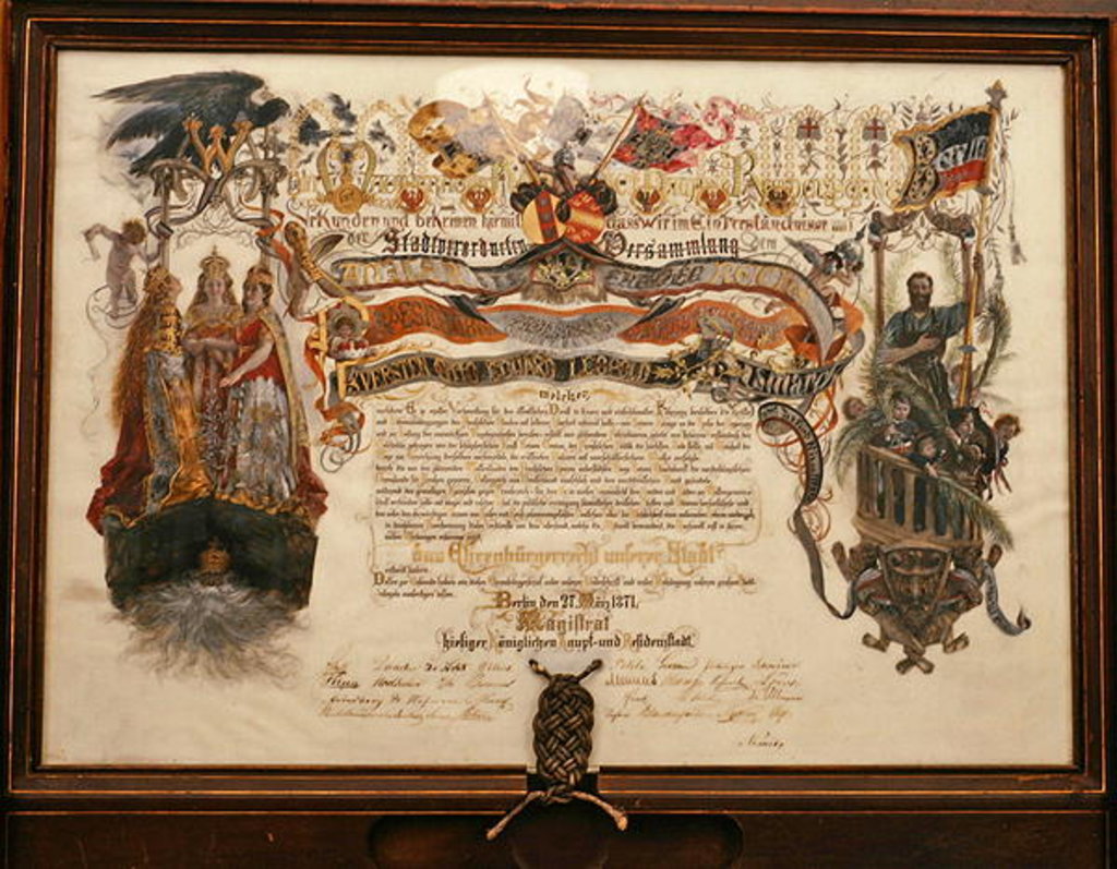 Detail of Letter admitting a Freeman of Berlin, 27th March 1871 by Adolph Friedrich Erdmann von Menzel