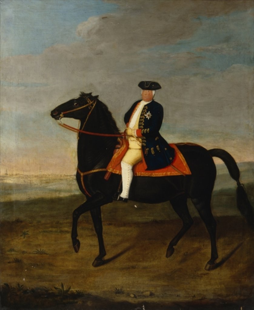 Detail of King Frederick William I on Horseback with Potsdam in the background, c.1735 by School German