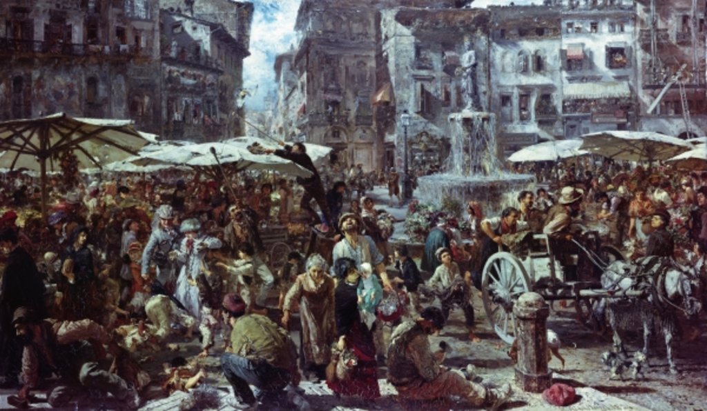 Detail of The Market of Verona, 1884 by Adolph Friedrich Erdmann von Menzel