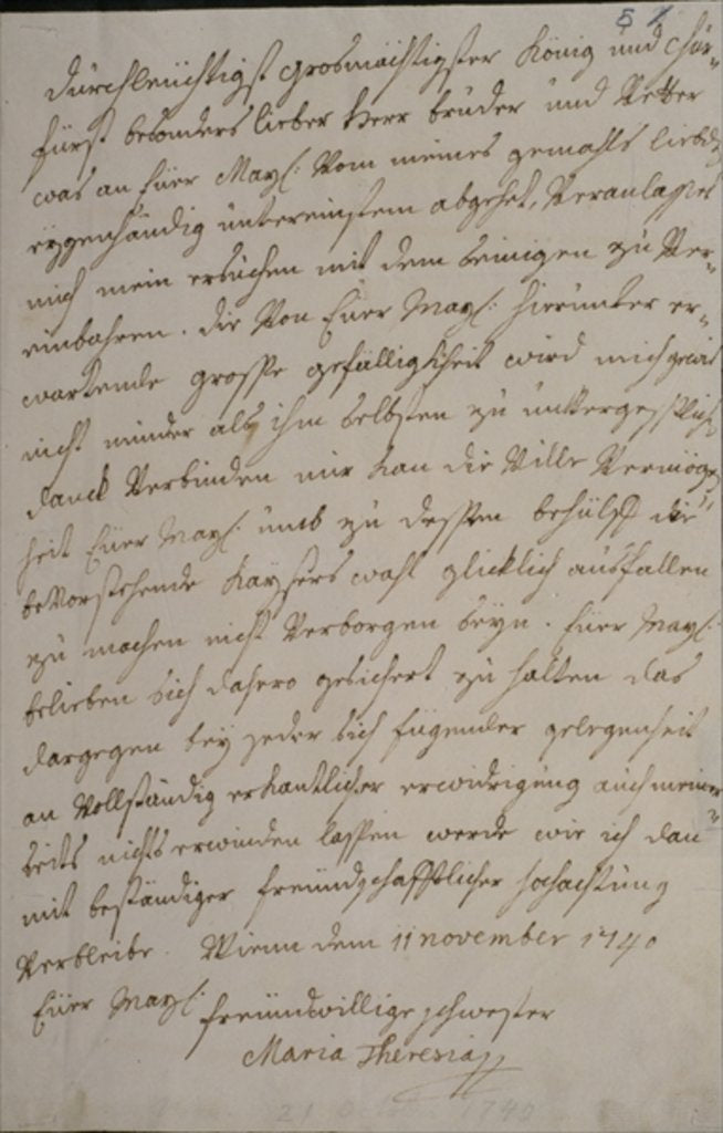 Detail of A letter from Maria Theresa to King Frederick II asking for his support for the imperial election of her husband Francis I, 11th November 1740 by Maria Theresa of Austria