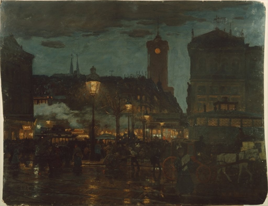 Detail of Alexander Square, Berlin, at night, 1895 by Karl Langhammer