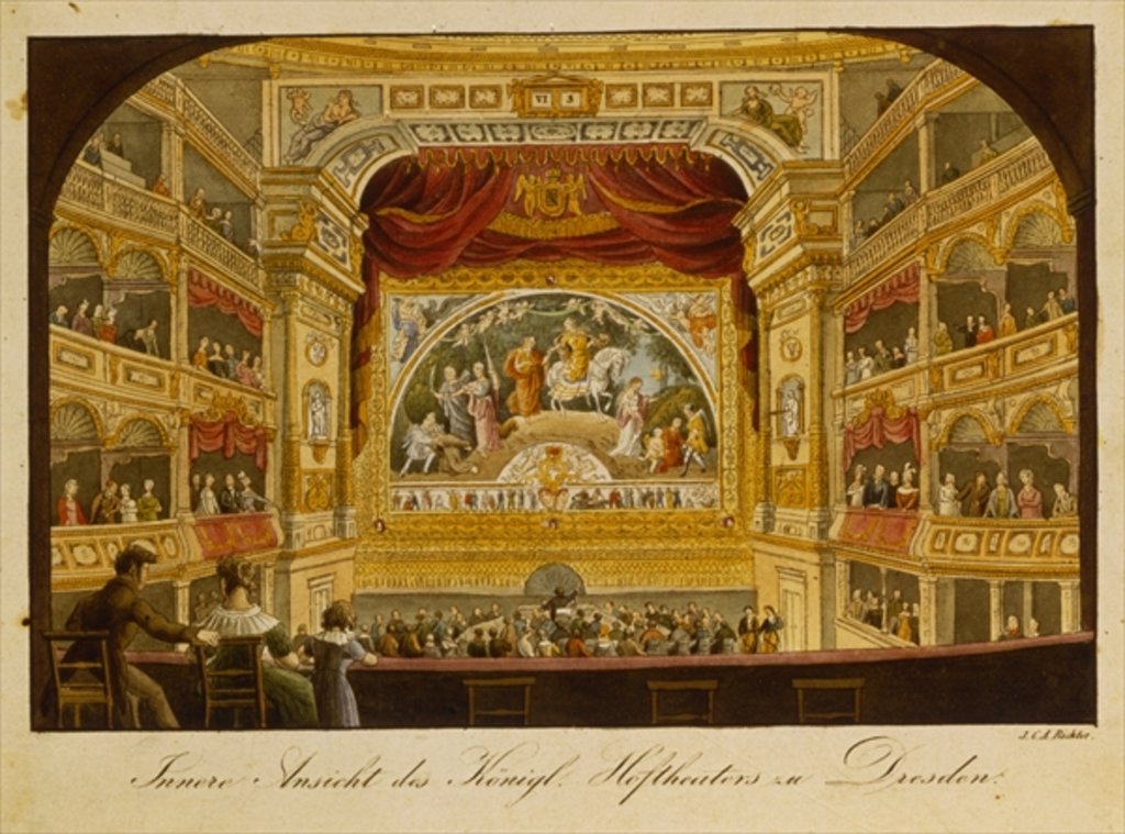 Detail of The interior of the royal theatre at Dresden, c.1845 by J.C.A. Richter