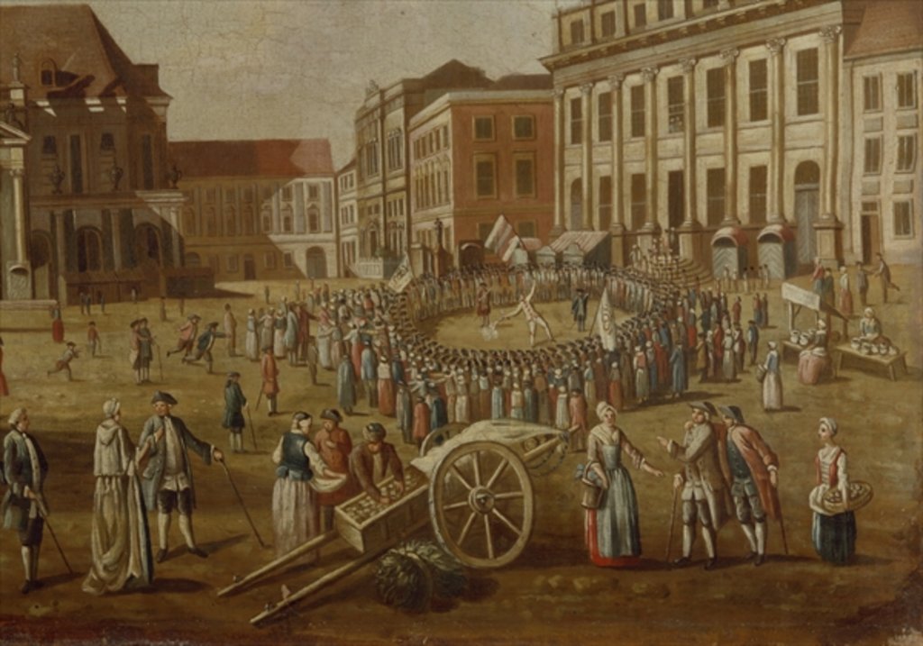 Detail of Street performers in the Alter Markt, 1771 by German School