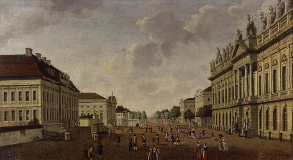 Detail of View of the armory and Unter den Linden Street, 1786 by Carl Traugott Fechhelm