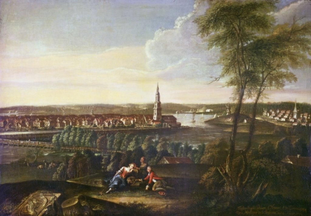 Detail of View of the Church of the Holy Spirit and the suburb of Nowawes from Brauhausberg, 1771 by Johann Friedrich Meyer